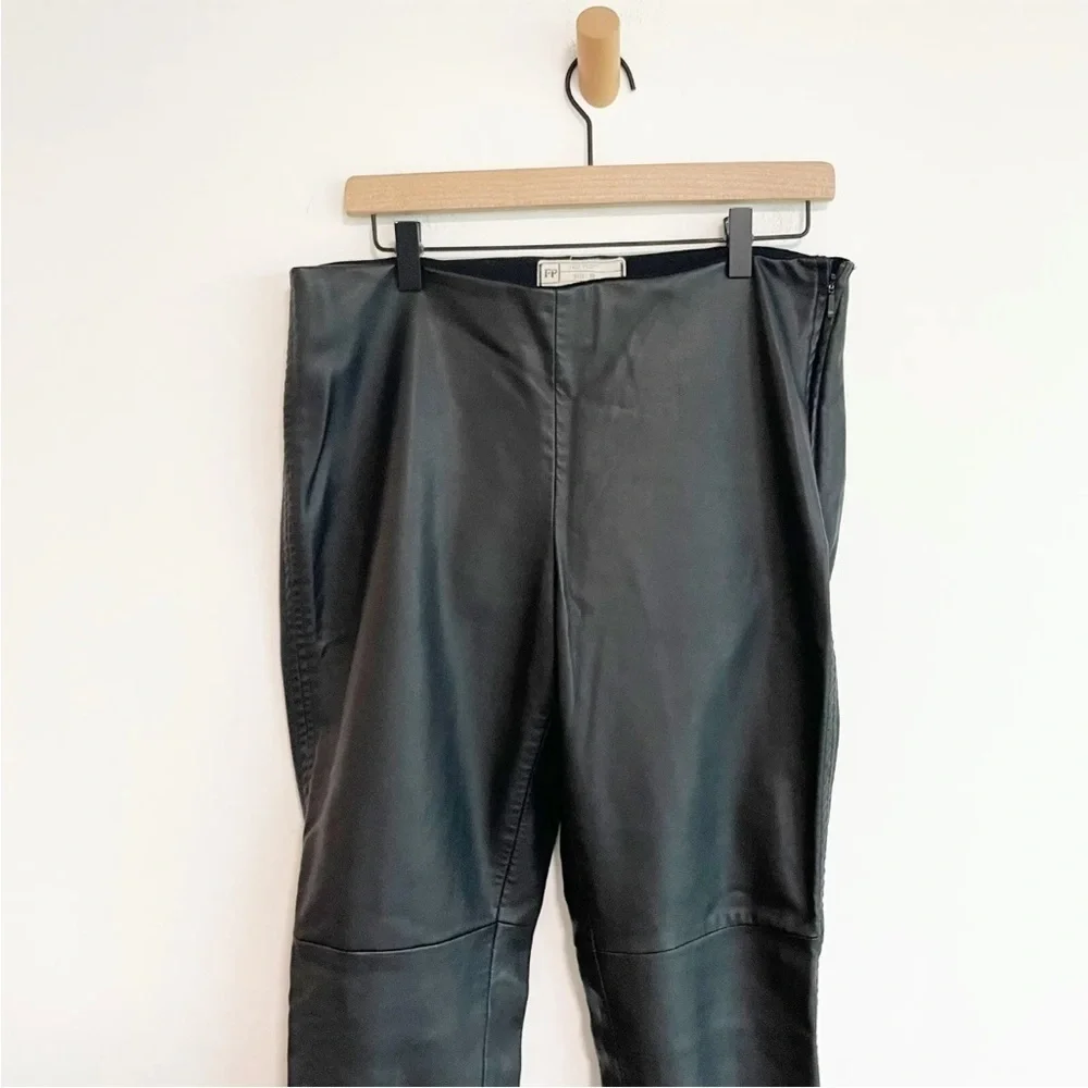 Free People Women's Faux Leather High Waisted Black Pants Side Zip Size 12